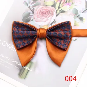Farfallino uomo retro doppio strato raso arancione fantasia abito festa accessorio.