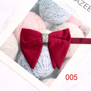 Men velvet bow tie wine red suit shirt bowtie with rhinestone crystal center buckle accessory.