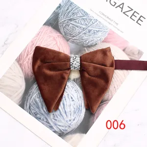 Men brown velvet bow tie with rhinestone center elegant suit shirt collar accessory for wedding