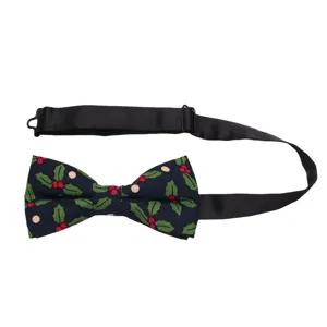 Nœud papillon imprimé houx de Noël homme tissu bleu foncé sangle réglable accessoire de fête