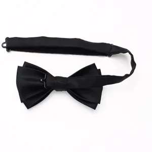 Classic black double-layer bow tie for men with adjustable strap and metal hardware.