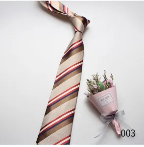 Close-up detail of men business striped necktie featuring classic diagonal color pattern.
