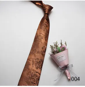 Men's brown floral tie business casual formal suit dress necktie accessory for daily wear.