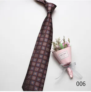 Classic brown geometric pattern necktie for men, perfect for business formal and daily wear.