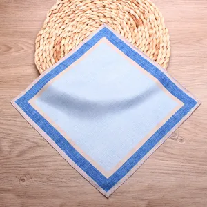 Men formal suit pocket square handkerchief stylish blue border square silk scarf accessory detail