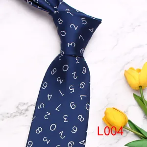 Blue mens printed necktie with numbers pattern elegant formal business neckwear accessory.