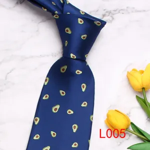 Blue silk men's tie with cute avocado pattern, elegant business casual necktie for wedding.