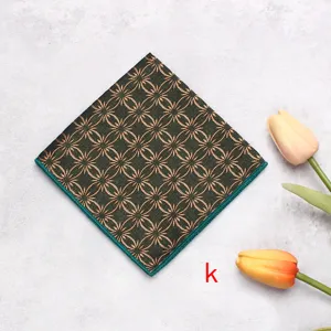 Silk pocket square for men, dark green vintage floral suit handkerchief for wedding.