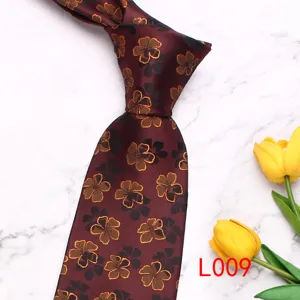 Burgundy men's floral necktie with elegant brown flower print for business and formal events.