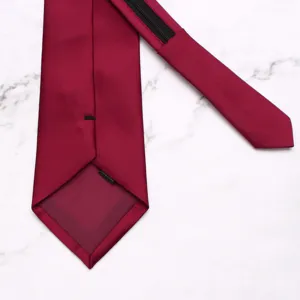Burgundy zipper necktie pre-tied ready-made ready to wear formal business wedding groom tie.
