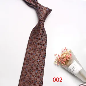 Men's business formal polyester tie detailed view, elegant vintage patterned jacquard necktie.