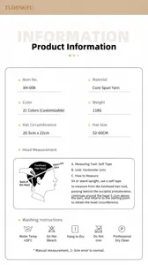 Professional sizing guide and material details for the knitted cuffed beanie hat