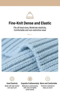 Close-up detail of the soft light blue ribbed knit texture of a winter beanie hat