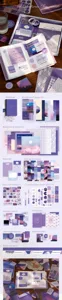 Coffret cadeau papeterie lune violette complet avec carnet et autocollants pour journal intime