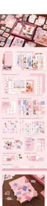 Détail du catalogue des composants du coffret cadeau de papeterie rose