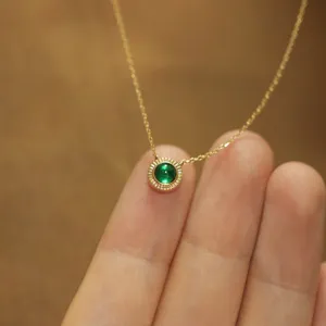 S925 Sterling Silver 14K Gold Plated Emerald Green Zirconia Pendant Necklace For Women Retro Geometric Clavicle Chain Gift