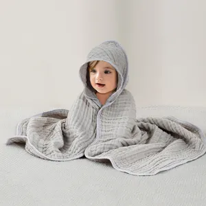 Soft grey hooded baby towel made of pure cotton for gentle absorbent drying