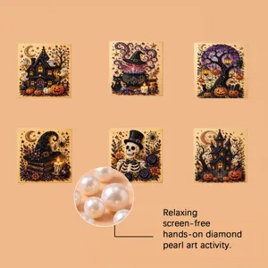 Vista detallada del kit de pintura de perlas de Halloween DIY con cuentas blancas brillantes.