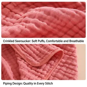 Soft pure cotton crinkle gauze baby swaddle blanket with detailed edge stitching