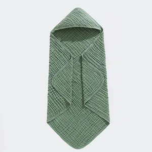 Soft sage green hooded cotton gauze baby bath towel and swaddle blanket for newborns
