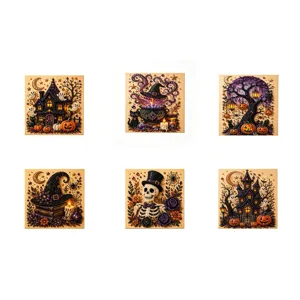 Juego de 6 pinturas de perlas de Halloween DIY con textura de cuentas 3D y temas festivos.