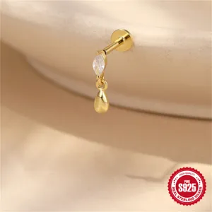 Detailansicht goldener S925 Sterling Silber Labret-Stecker mit Marquise-Stein und Tropfen