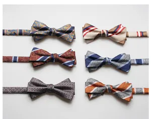Classic men's formal business British style patterned bow ties detail view, elegant and stylish.