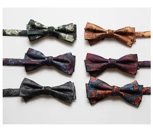 Classic mens formal bow tie set with various vintage floral patterns for business wear.