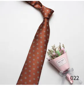 Classic brown patterned men necktie, elegant geometric print formal business suit neck tie.