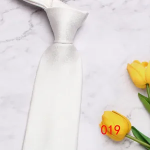 Classic white men's business necktie with fine stripes, elegant wedding party formal wear.