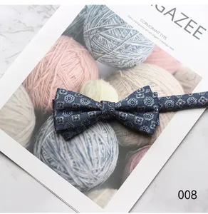 Men's vintage blue patterned bow tie, classic floral print bowtie for business formal wear.