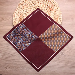 Men pocket square silk handkerchief paisley geometric print suit accessory detail view