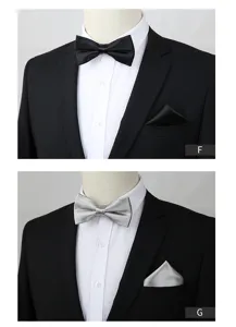 Elegant heren vlinderdas en pochet tweedelig set voor zakelijke en feestelijke kleding.