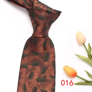 Brown mens necktie business fashion leaf pattern printed hand tied necktie formal wear accessory