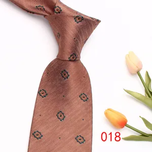 Brown men's business silk necktie with classic herringbone and floral pattern for formal wear.