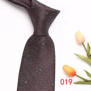 Brown herringbone pattern men's business necktie with floral motifs for formal wear