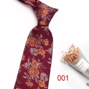 Men's burgundy floral jacquard tie, 8cm business formal necktie with vintage design.