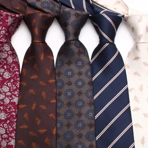 Detail view of assorted men's business ties featuring elegant striped and floral pattern designs.