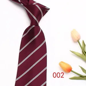 Burgundy striped men's necktie business formal wedding polyester neckwear accessory