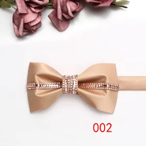 Dettaglio ravvicinato di papillon con strass color oro champagne per matrimonio e abito formale