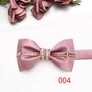Papillon raso strass uomo rosa matrimonio sposo festa cravatta formale elegante accessorio