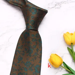 Brown floral silk tie for men, 8cm business formal and wedding necktie accessory.