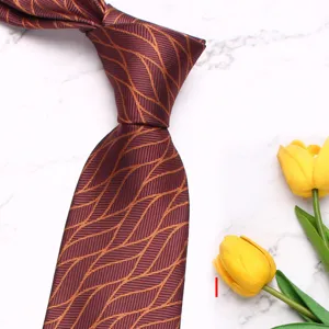 Classic men's business silk necktie with elegant wave floral pattern, perfect for wedding and formal wear.