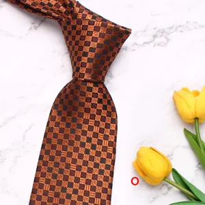 Men's business formal polyester silk tie with retro floral geometric pattern, 8cm wide.