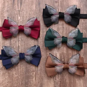 Unisex Fashion Solid Color Satin Bow Tie With Transparent Butterfly Wings Elegant Party Shirt Suit Accessories