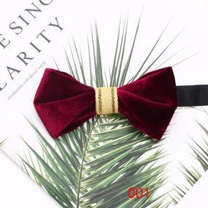 Red velvet bow tie for men women stylish sharp corner bow tie for suit shirt apparel accessory