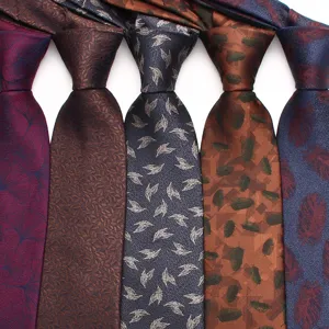 Men business formal jacquard polyester silk necktie 8cm width leaf pattern detail view
