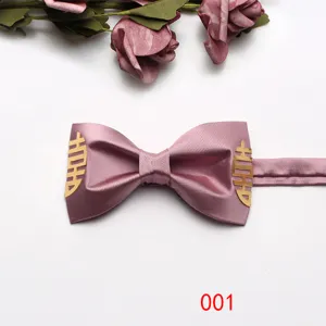 Wedding bow tie with gold double happiness character, stylish suit accessory for groom.