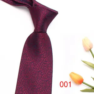 Men's business jacquard tie in dark red with leaf pattern, ideal for formal wear and office.