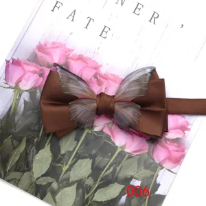 Detailed shot of a brown bow tie featuring a unique butterfly wing design for elegant wear.